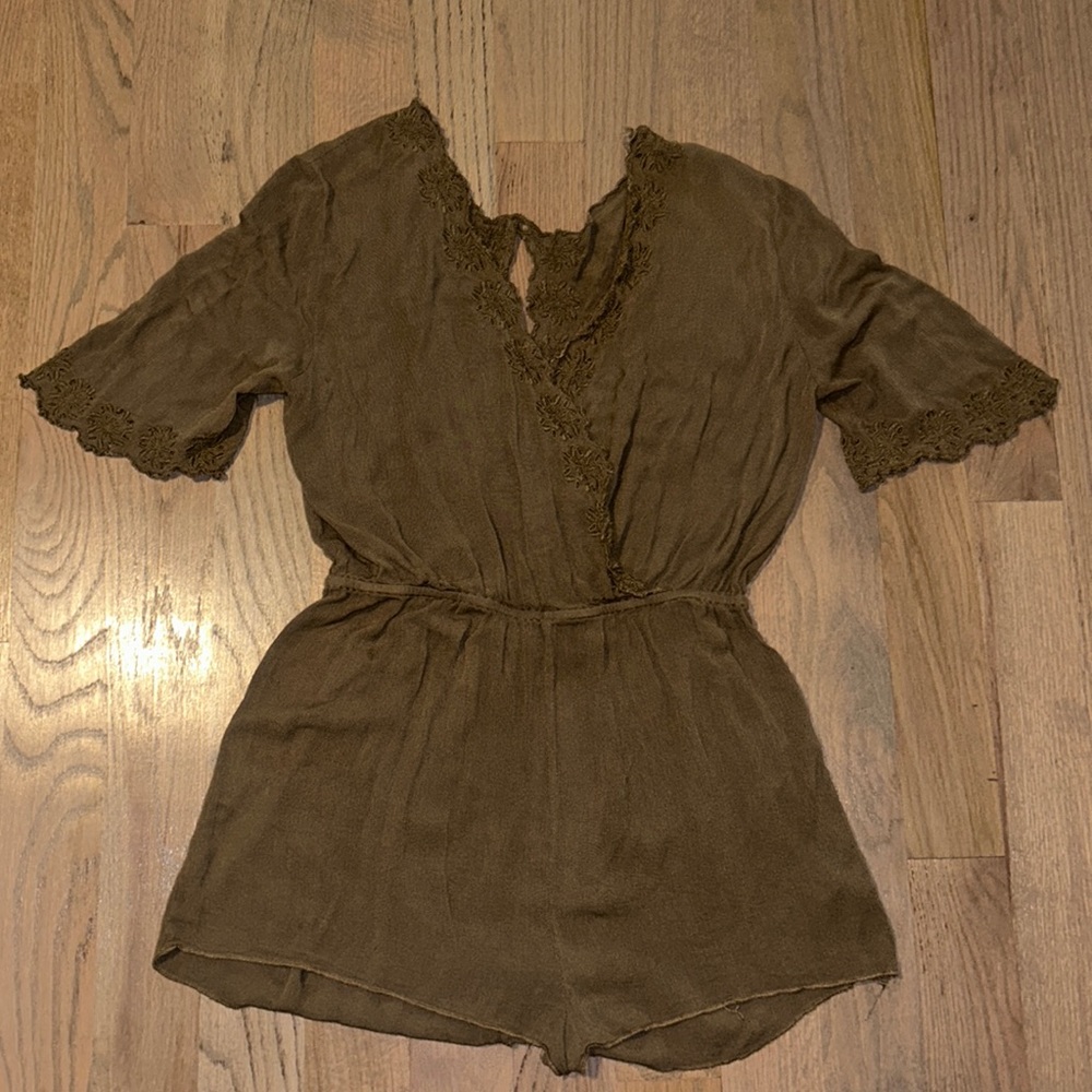 Olive Green Free People Beach Cover-Up Romper